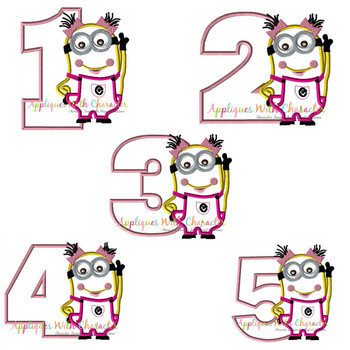 Minione Girl Number Applique Design Set Minione Girl Number Applique Design Set