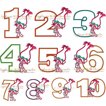 Pop Troll Number Applique Design Set Pop Troll Number Applique Design Set