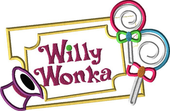 Willie Wonky Golden Ticket Lollipop Applique Design Willie Wonky Golden Ticket Lollipop Applique Design