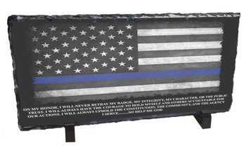 Blue Line Flag & Officer's Oath Slate Photo Rock Blue Line Flag & Officer's Oath Slate Photo Rock