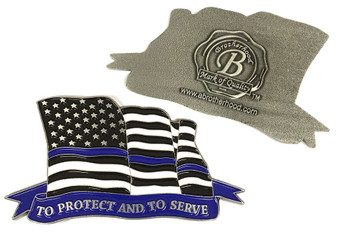Law Enforcement Thin Blue Line American Flowing Flag To Protect And To Serve Challenge Coin Law Enforcement Thin Blue Line American Flowing Flag To Protect And To Serve Challenge Coin