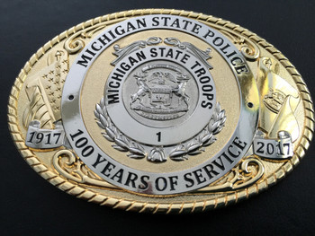 MICHIGAN STATE POLICE 100TH ANNIVERSARY BUCKLE RARE MICHIGAN STATE POLICE 100TH ANNIVERSARY BUCKLE RARE