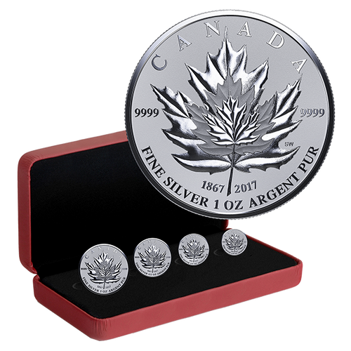 MAPLE LEAF TRIBUTE - 4 Coin Fractional set -1 oz, 1/2 oz, 1/4 oz, 1/10 oz Fine Silver Coins 2017 Canada MAPLE LEAF TRIBUTE - 4 Coin Fractional set -1 oz, 1/2 oz, 1/4 oz, 1/10 oz Fine Silver Coins 2017 Canada
