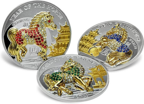 HORSE PAVE 3D Lunar Year 3 Silver Coin Set 500 Francs Rwanda 2014 HORSE PAVE 3D Lunar Year 3 Silver Coin Set 500 Francs Rwanda 2014