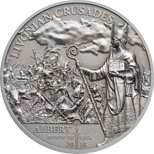 LIVONIAN CRUSADE Northern History 1 Oz Silver Coin 5$ Cook Islands 2018 LIVONIAN CRUSADE Northern History 1 Oz Silver Coin 5$ Cook Islands 2018