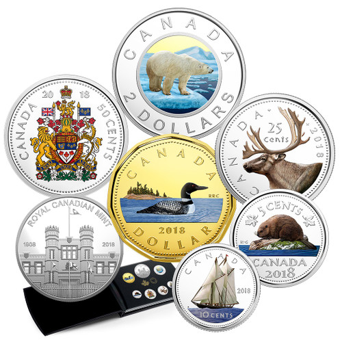 CLASSIC CANADIAN COINS - COLOURIZED FINE SILVER COIN SET 2018 CLASSIC CANADIAN COINS - COLOURIZED FINE SILVER COIN SET 2018