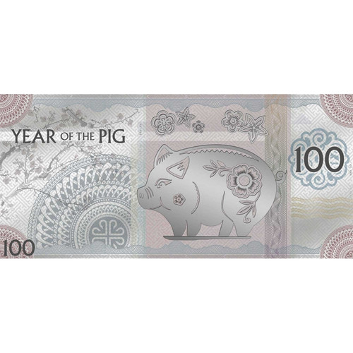 YEAR OF THE PIG Foil Silver Note 100 Togrog Mongolia 2019 YEAR OF THE PIG Foil Silver Note 100 Togrog Mongolia 2019