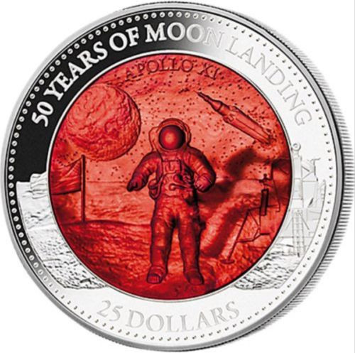 MOON LANDING 50th. Ann. Mother Of Pearl 5 Oz Silver Coin Solomon Islands 2019 MOON LANDING 50th. Ann. Mother Of Pearl 5 Oz Silver Coin Solomon Islands 2019