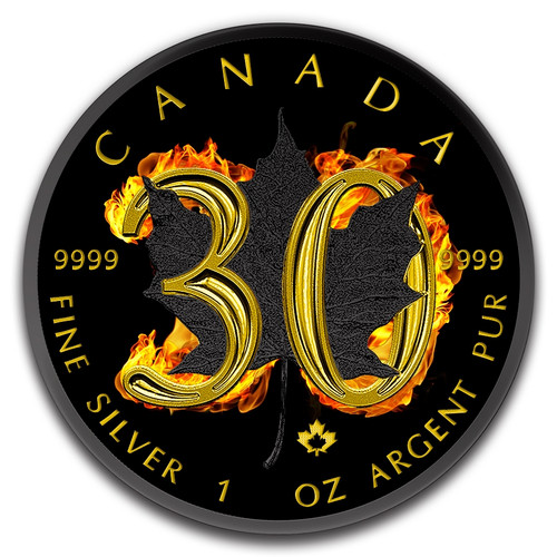 2018 Maple Leaf 30th Anniversary Burning 1 oz Silver Coin $5 Canada 2018 Maple Leaf 30th Anniversary Burning 1 oz Silver Coin $5 Canada