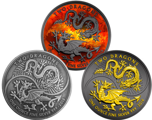 TWO DRAGONS 1 Oz Silver Coin UK 2018 TWO DRAGONS 1 Oz Silver Coin UK 2018