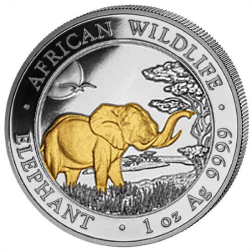 2019 ELEPHANT 1 Oz Silver Gold Gilded Coin Somalia 2019 ELEPHANT 1 Oz Silver Gold Gilded Coin Somalia