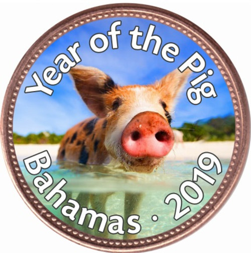 2019 Pig of Paradise Art Enamel Copper Coin 1 cent Bahamas 2019 Pig of Paradise Art Enamel Copper Coin 1 cent Bahamas