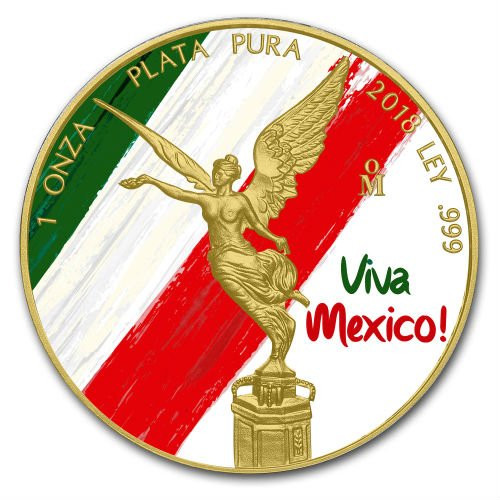 VIVA MEXICO LIBERTAD 24K Gold PLated 1 oz Silver Coin MEXICO 2018 VIVA MEXICO LIBERTAD 24K Gold PLated 1 oz Silver Coin MEXICO 2018