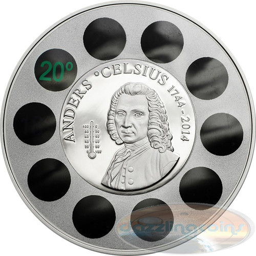 ANDERS CELSIUS 2014 Cook 5$ 1 Oz Ø 50mm Silver Coin w/Thermometer ANDERS CELSIUS 2014 Cook 5$ 1 Oz Ø 50mm Silver Coin w/Thermometer