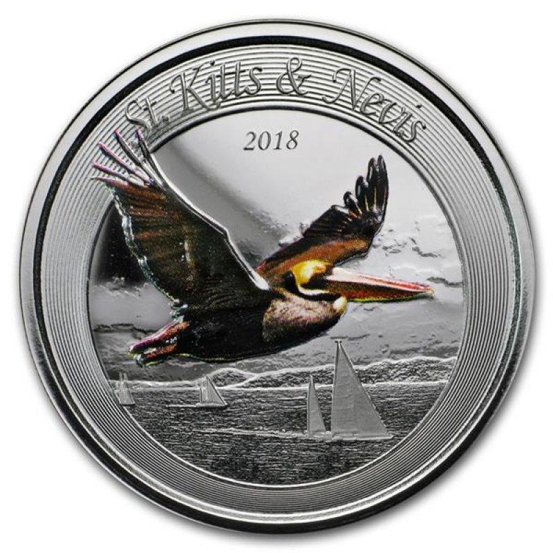 brown pelican 1 oz 999 silver color proof coin st kitts nevis 2018