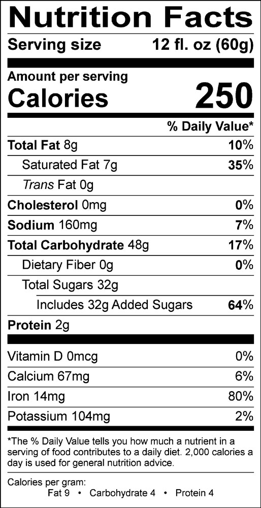 Frozen Hot Chocolate Frappe Nutrition