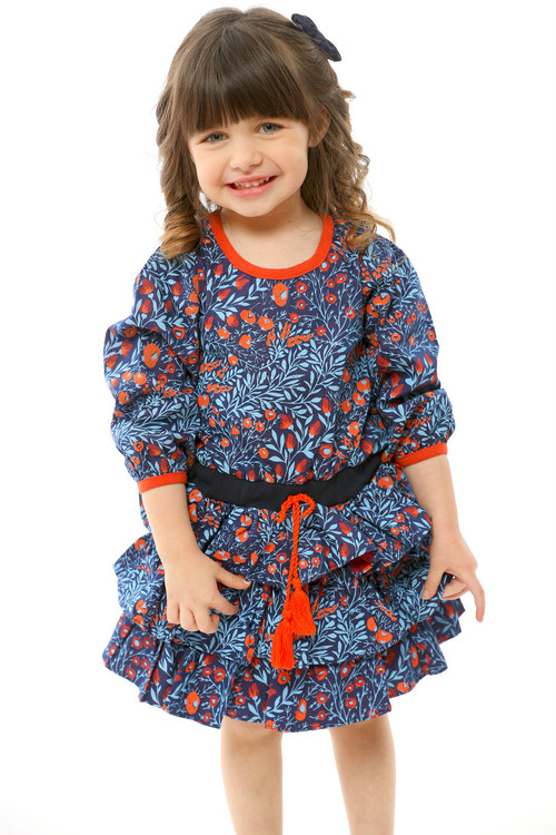 Sophie Catalou Girls Infant Toddler & Kids Noche Blue Ruffle Dress 2-8y Sophie Catalou Girls Infant Toddler & Kids Noche Blue Ruffle Dress 2-8y