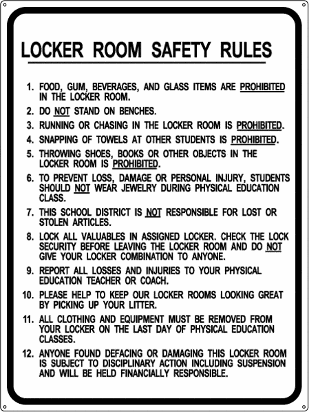 Locker Room Rules Sign - Locker Room Signs