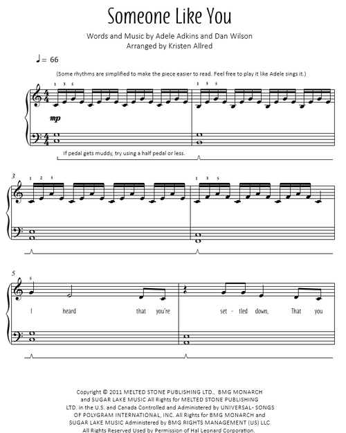 Someone Like You by Adele - Easy Piano Sheet Music Download