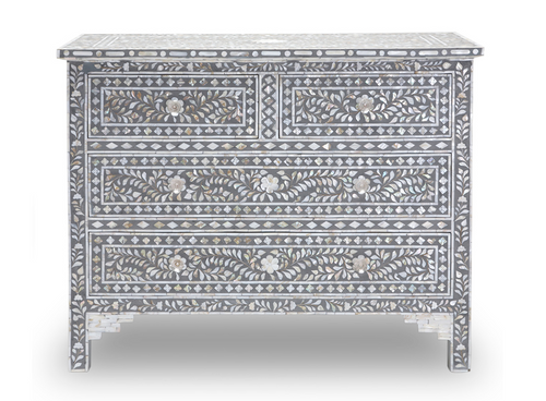 chest | mother of pearl inlay 4 drawer chest in grey