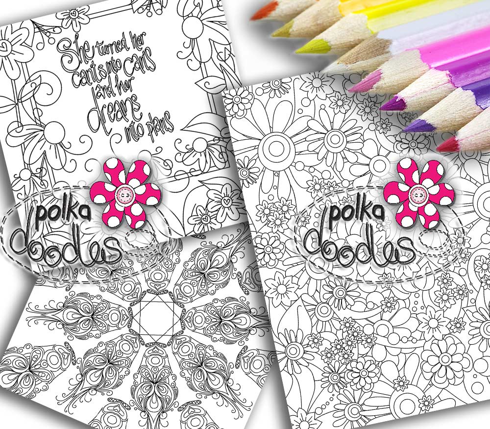 Adult Colouring Book pages, printable, unique, instant download