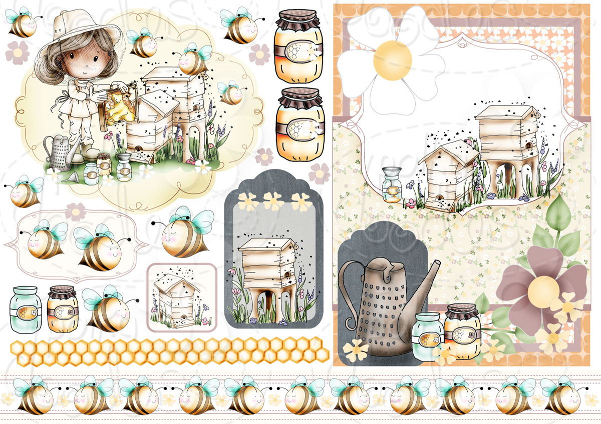 Honey Buzzy Bee - Winnie Fruit Punch Printable Digital Craft Stamp Download, digiscrap ...