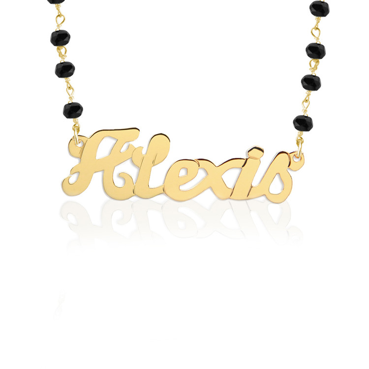 Script Nameplate on Gemstone Chain