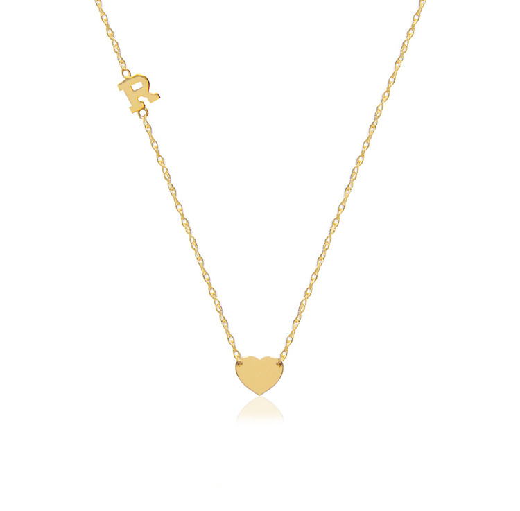14K Gold Heart Charm and Initial Necklace