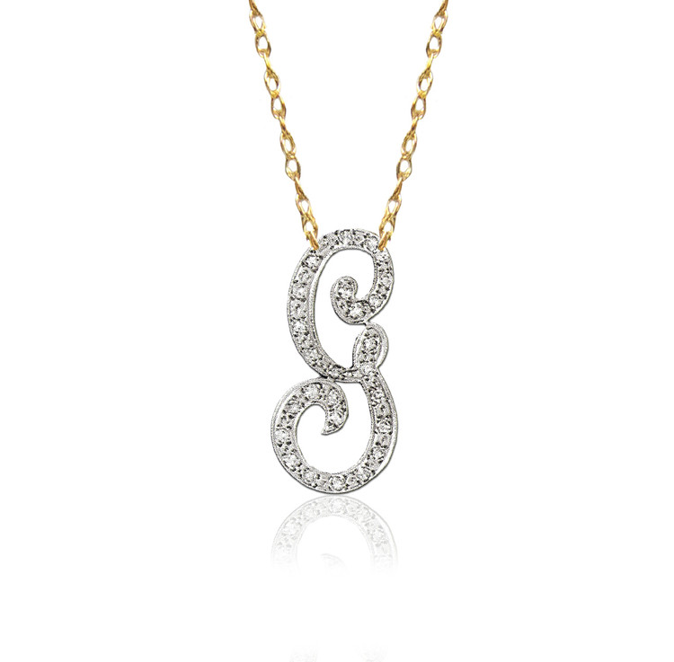 14K Gold Diamond Script Initial Necklace