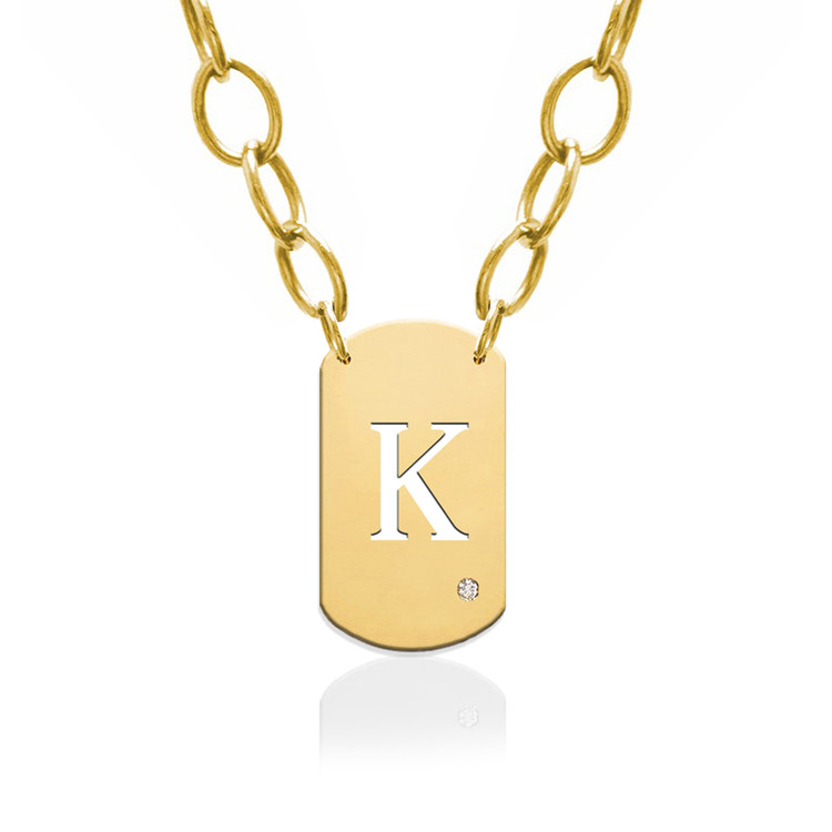 Block Initial Dog Tag Charm with Diamond Accent