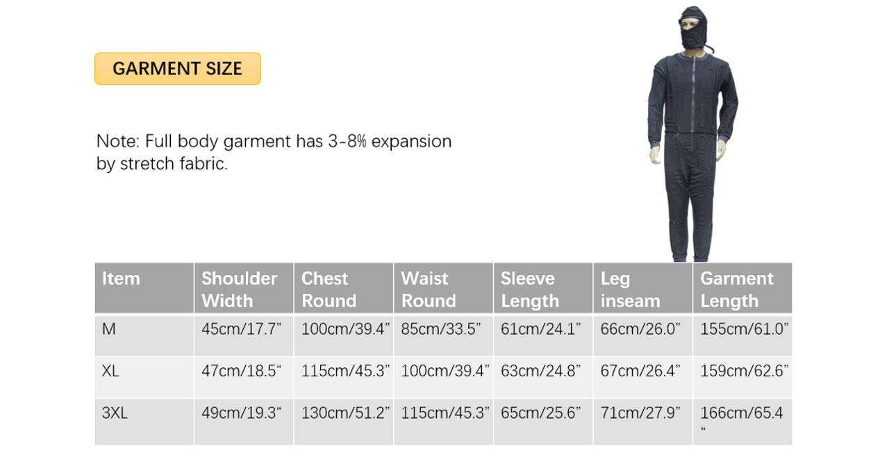 Whole Body Ice Water Circulating Cooling Suit Sizing