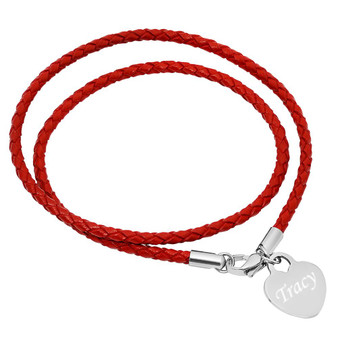 Personalized Braided Leather Bracelet with Heart Charm Personalized Braided Leather Bracelet with Heart Charm