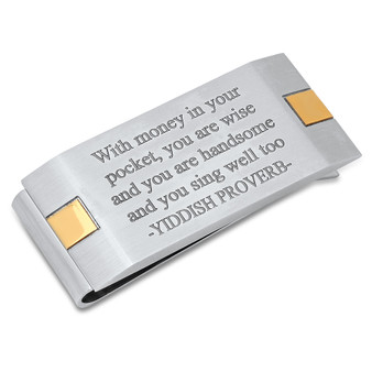 Quality Stainless Steel Two Tone Yiddish Proverb Money Clip Quality Stainless Steel Two Tone Yiddish Proverb Money Clip