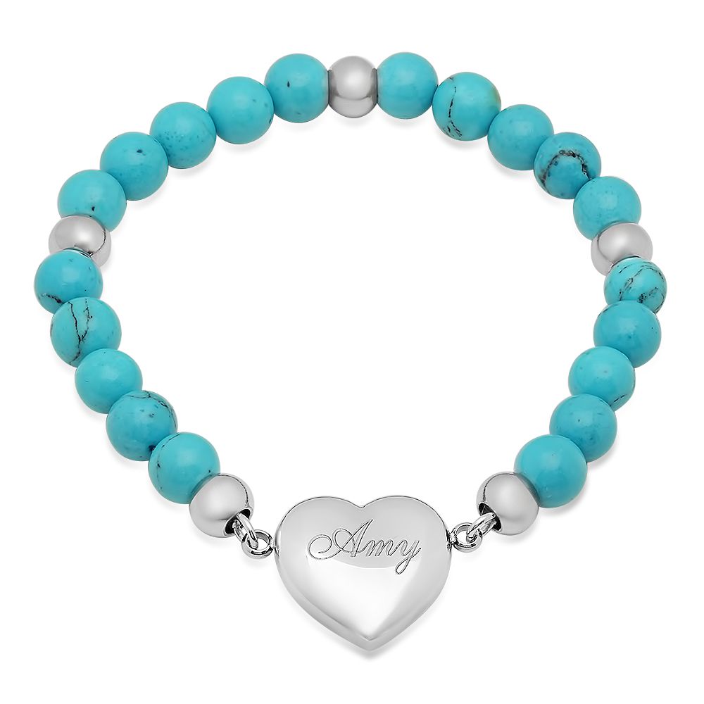 Personalized Heart Charm Bracelet with Blue Stone