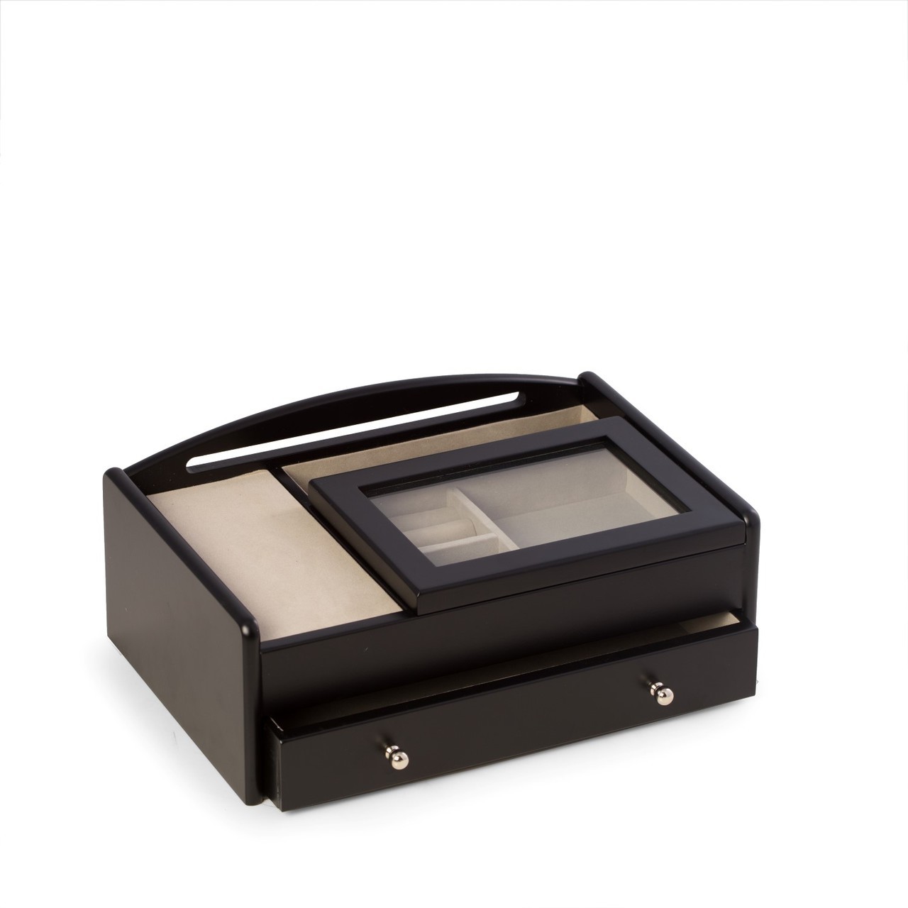 Personalized Matte Black Wood Valet Box With Glass Lid
