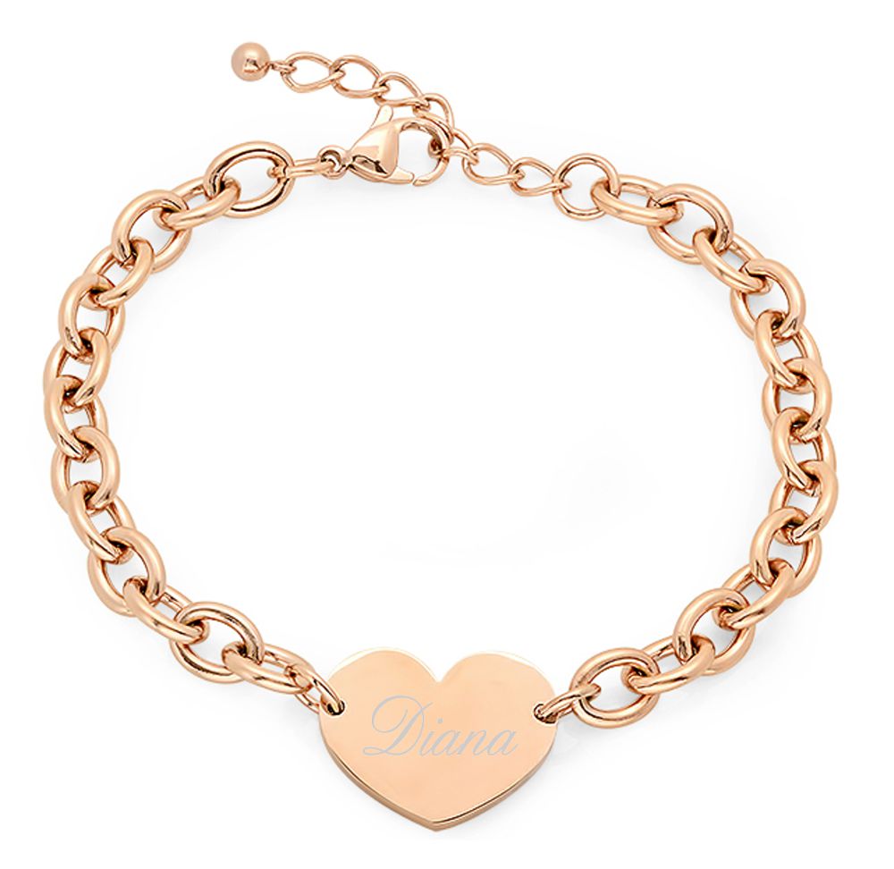 Quality Stainless Steel Rose Gold Color Heart Charm Bracelet ...