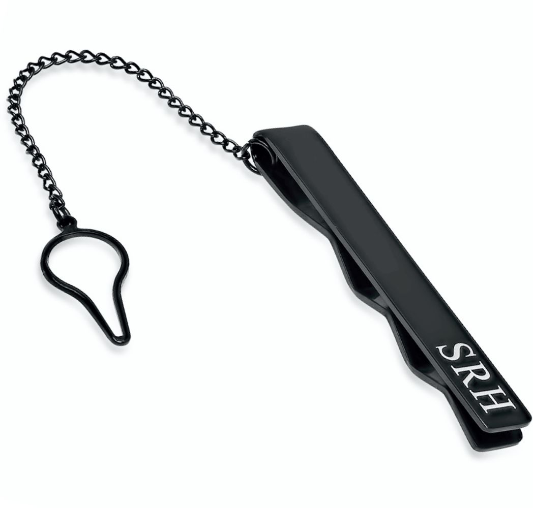 Stainless Steel Bar Tie Clip with Chain Free Engraving