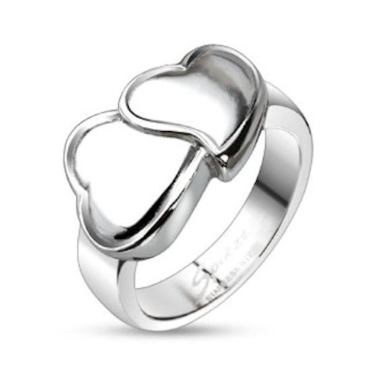 Personalized Double Heart Stainless Steel Band Ring