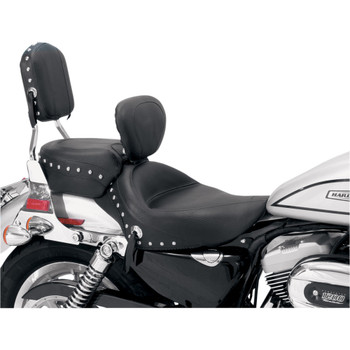 Mustang Wide Touring Seat w/ Driver Backrest for 2004-2018 Harley Sportster - Chrome Studded Mustang Wide Touring Seat w/ Driver Backrest for 2004-2018 Harley Sportster - Chrome Studded