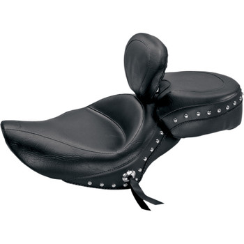 Mustang Wide Touring Seat w/ Driver Backrest for 2004-2018 Harley Sportster - Chrome Studded Mustang Wide Touring Seat w/ Driver Backrest for 2004-2018 Harley Sportster - Chrome Studded
