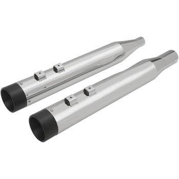 Drag Specialties 4" Slip-On Mufflers with Billet Caps for 2017-2018 Harley Touring - Chrome with Black Caps Drag Specialties 4" Slip-On Mufflers with Billet Caps for 2017-2018 Harley Touring - Chrome with Black Caps