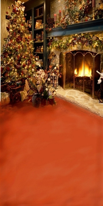 Christmas Tree and Fireplace with Carpet Holiday Backdrop