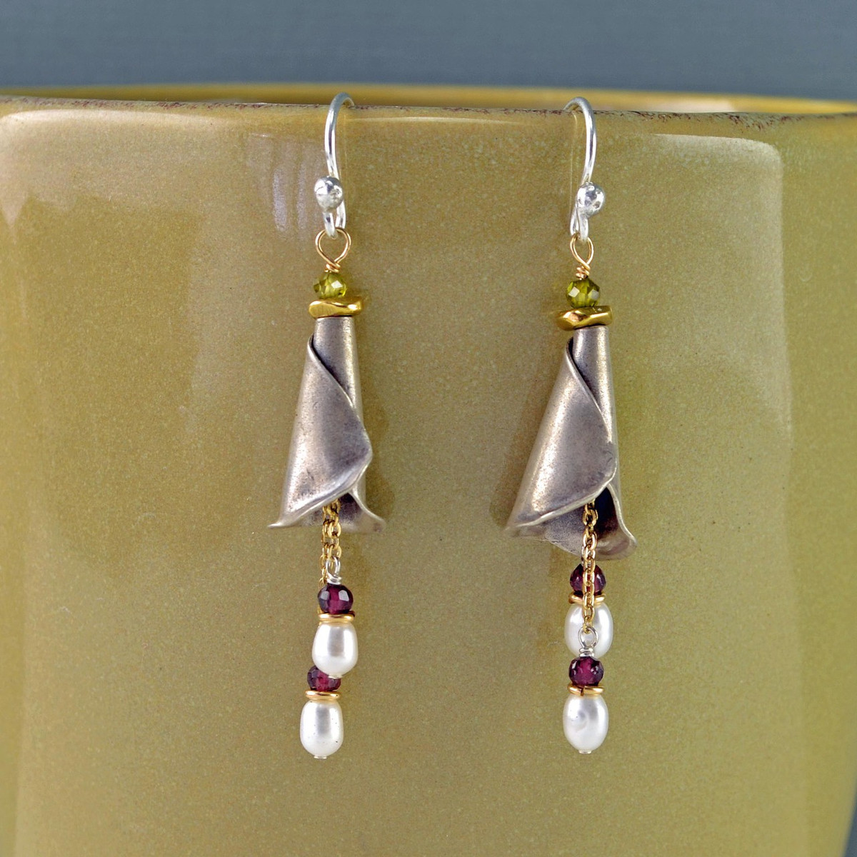 Handcrafted Sterling Silver Flower Earrings Plumb Line Jewelry