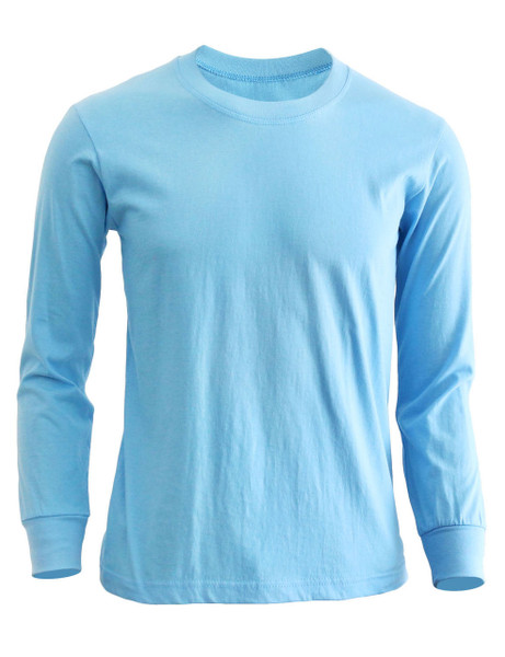 Basic round neck style cotton T-shirt Crew neck long sleeves shirt-Sky blue