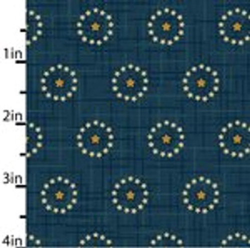 GOLD STAR IN A WREATH OF WHITE STARS ON BLUE FABRIC GOLD STAR IN A WREATH OF WHITE STARS ON BLUE FABRIC