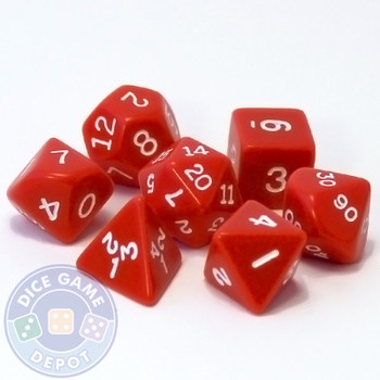 Opaque red 7-piece D&D RPG dice set Opaque red 7-piece D&D RPG dice set