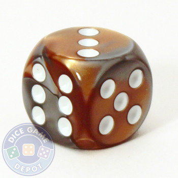 Gemini d6 dice - Copper and steel with white pips Gemini d6 dice - Copper and steel with white pips