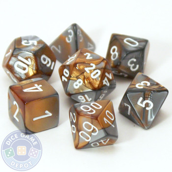 7-piece Gemini dice set - D&D dice - Copper and steel 7-piece Gemini dice set - D&D dice - Copper and steel