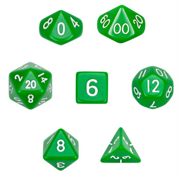 Opaque 7-piece Dice Set in Velvet Pouch - Green Opaque 7-piece Dice Set in Velvet Pouch - Green