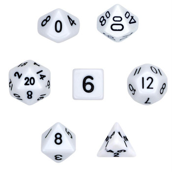 Opaque 7-piece Dice Set in Velvet Pouch - White Opaque 7-piece Dice Set in Velvet Pouch - White